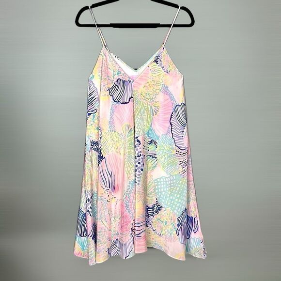 Lilly Pulitzer Clara Silk Multi Roar Of the Seas Asymmetric Hem Slip Dress S - Picture 2 of 7